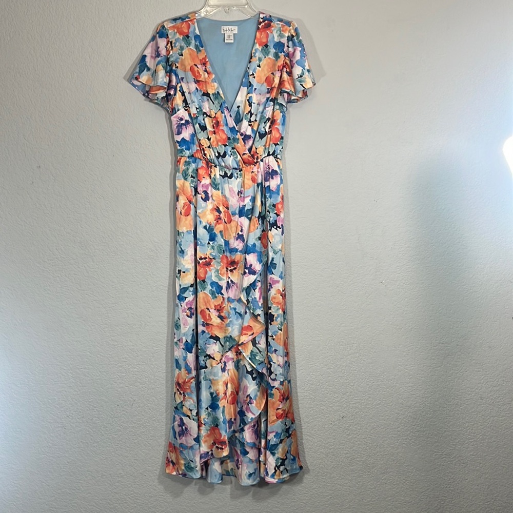Nicole Miller New York Wrap Floral Ruffle Dress Size XS